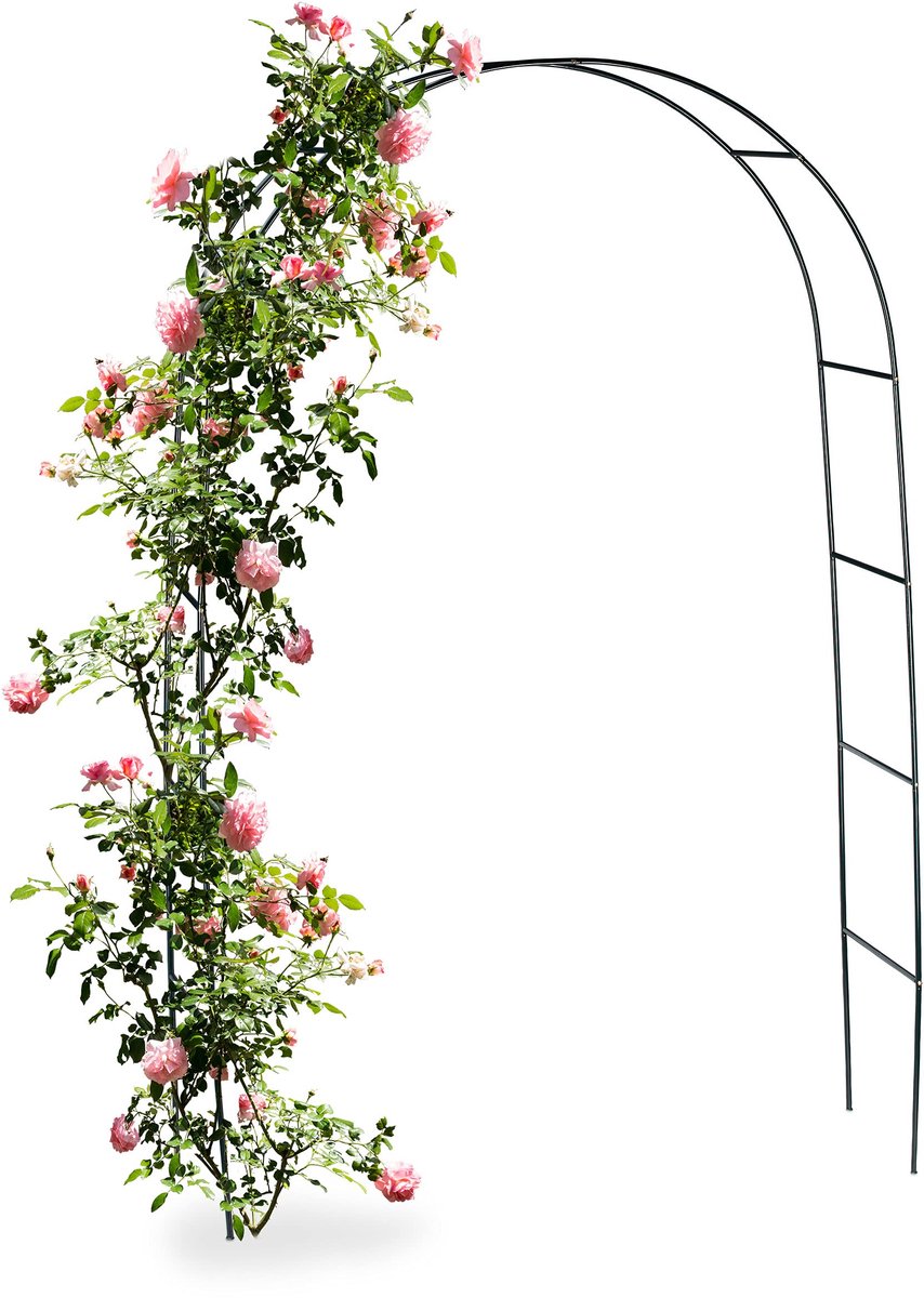 2x rozenboog metaal, 240 cm, plantensteun voor rozen en klimplanten, vrijstaand, weerbestendig, 240 cm, groen