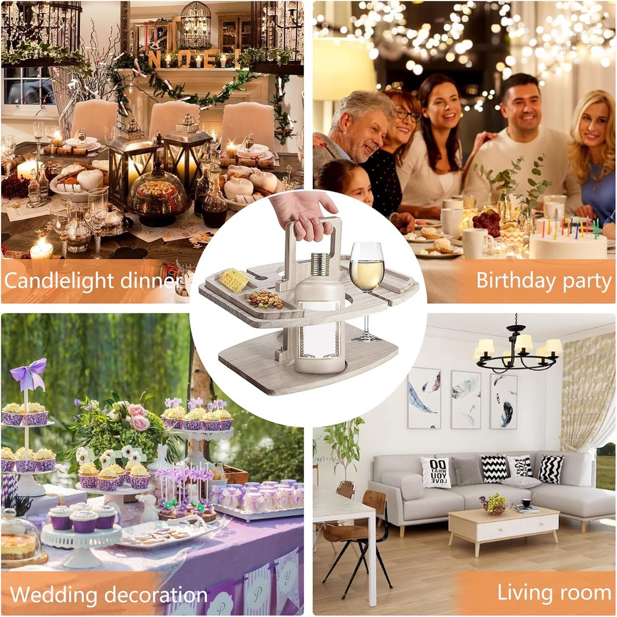 Picknick wijntafel, klaptabel voor picknick met houder voor rode wijnglas, houten mini snack dienblad, draagbare outdoor picknicktafel voor picknick, camping, strand — cadeau in Kookcadeaus - foto 6