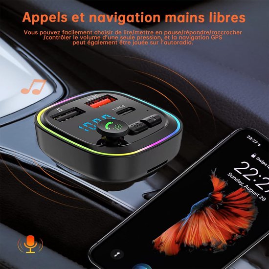 Bluetooth Transmitter - Fm Transmitter - met Handsfree Bellen - snel opladen - Plug and play - BT 5.3 - Carkit - Waterdicht en aardbevingsbestendig - Ruisonderdrukkingsfunctie - Bluetooth Auto - FM-frequentiebereik：87.5-108MHzt - 5x5x7.5cm - zwart — afbeelding 4