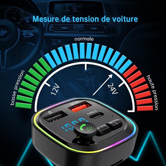 Bluetooth Transmitter - Fm Transmitter - met Handsfree Bellen - snel opladen - Plug and play - BT 5.3 - Carkit - Waterdicht en aardbevingsbestendig - Ruisonderdrukkingsfunctie - Bluetooth Auto - FM-frequentiebereik：87.5-108MHzt - 5x5x7.5cm - zwart — afbeelding 3