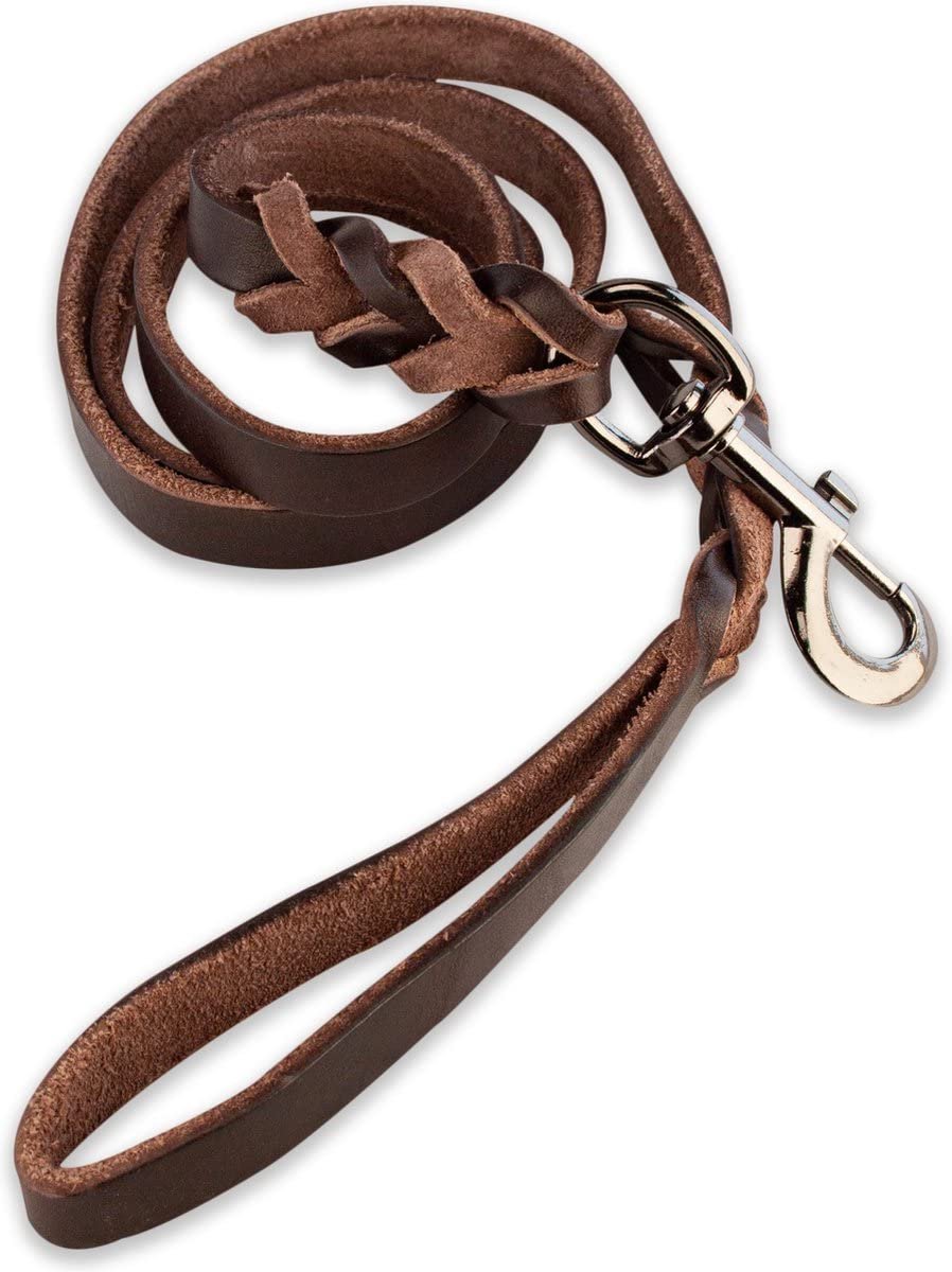 Hondenriem - 180cm – bruin/zwart - gevlochten leren honden riem – 100% volnerfleer - hond