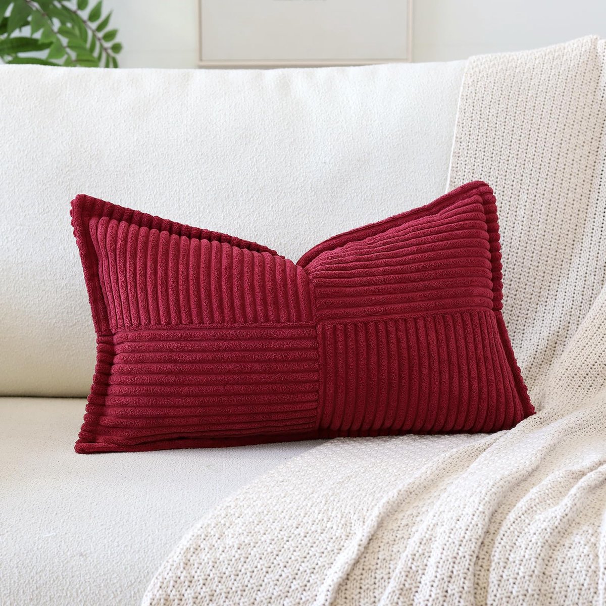 Artscope Een cord kussenhoes, corduroy kussenhoes, sierkussensloop, 40x60 cm, sierkussen, sofakussen, bankkussen, decoratieve zachte kussens voor bank, woonkamer, thuis, slaapkamer, wijn rood