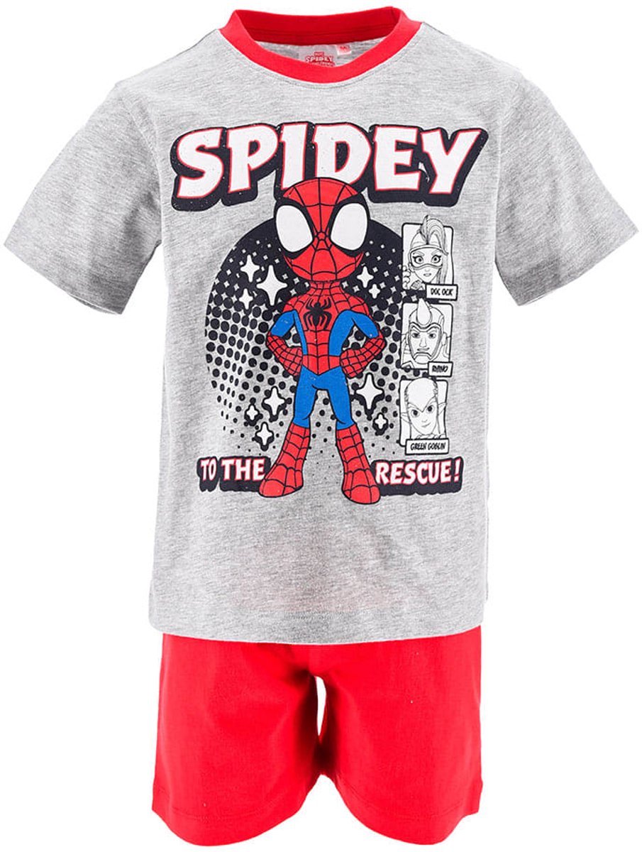 Spiderman Shortama - Maat 98 - Grijs met rood - Spidey - Pyjama - Katoen