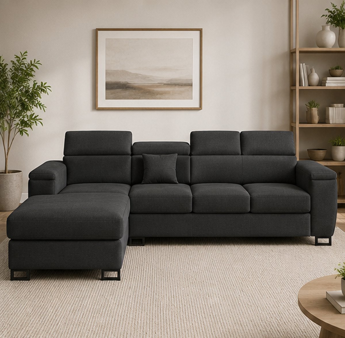 Nicole Hoekbank met Slaapfunctie, Opbergruimte & Verstelbare Hoofdsteunen 270 x 202 cm Grijs Links – Novihomestore