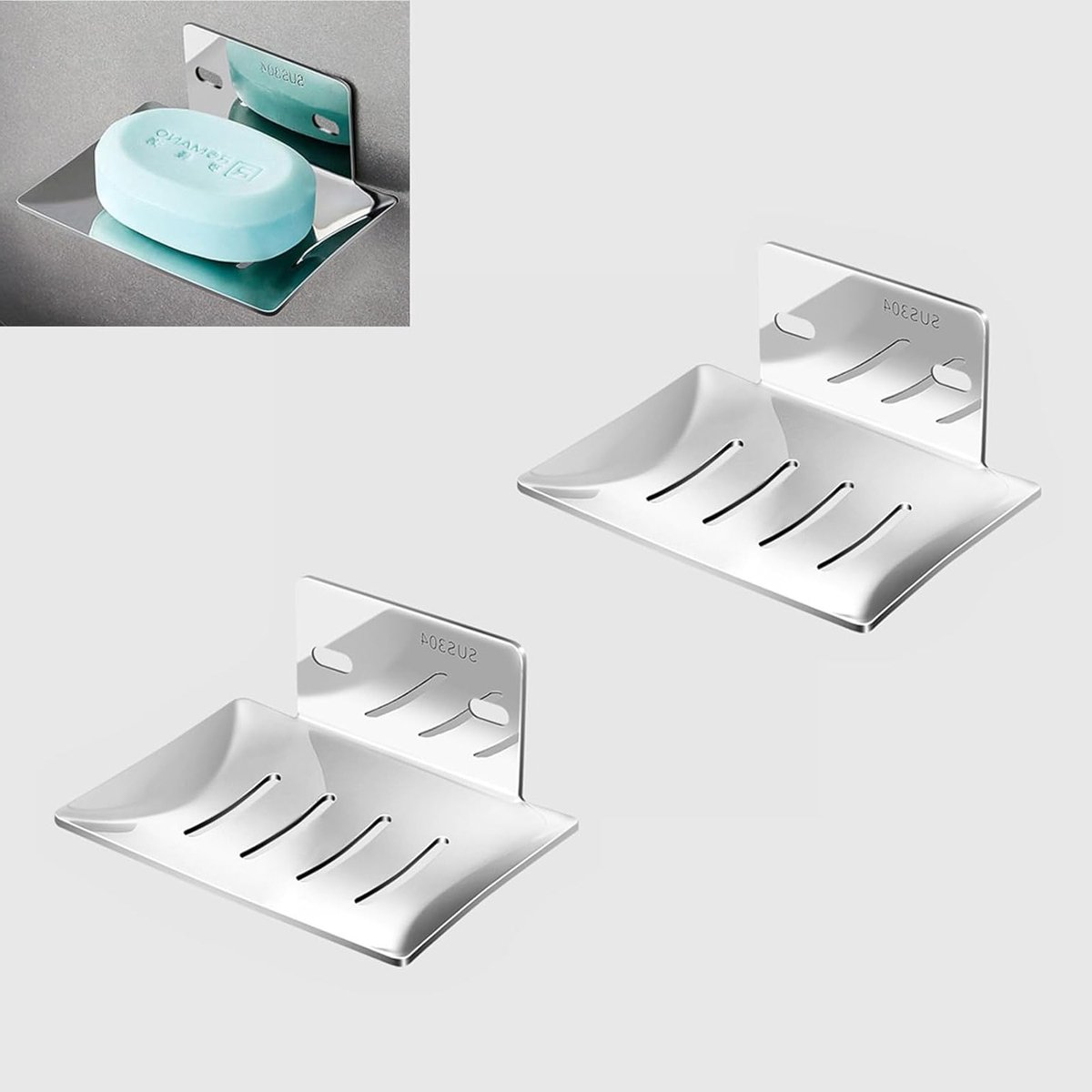 Set van 2 RVS Zeepdispensers zonder Boren - Afvoerende Zeepbakjes voor Badkamer en Keuken