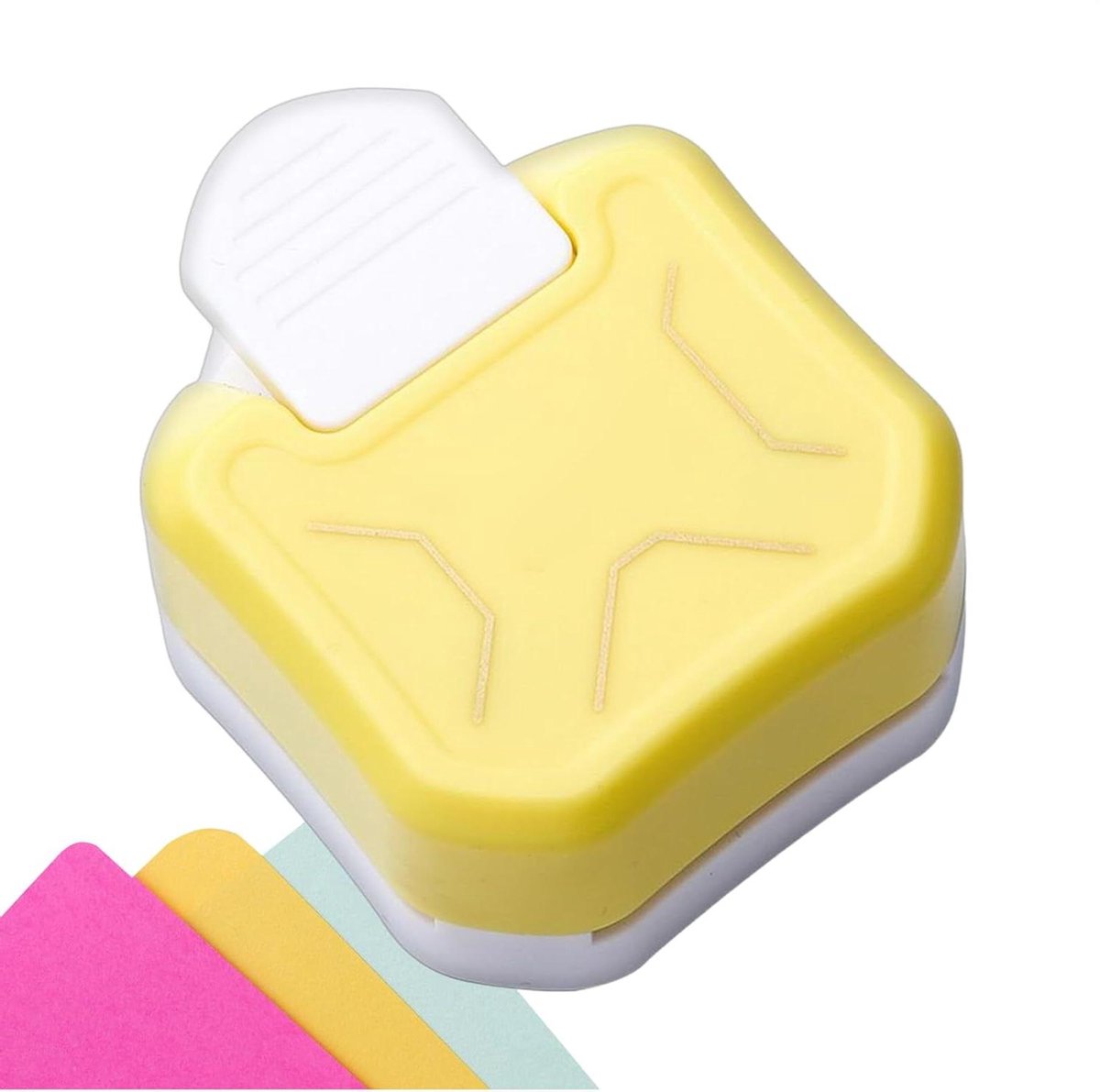 Hoekpons - Ronde hoeksnijder - Papier afronden - Drie maten - 16 x 11 x 3.5 cm - Geel