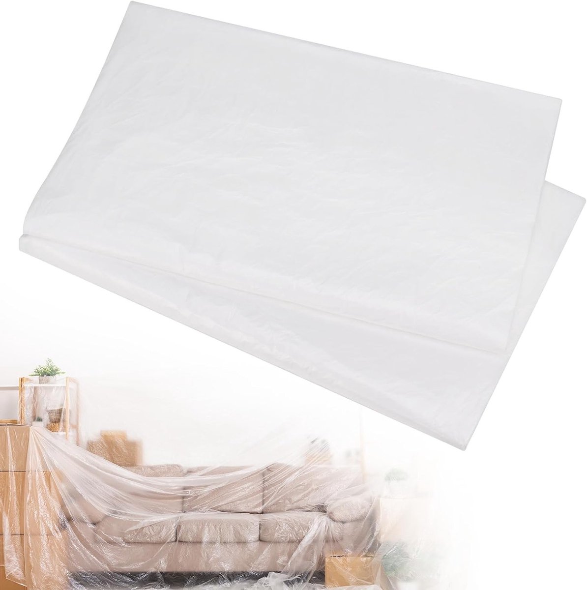 Set van 2 Verfdekens van 4 x 5 m - Dikke Verffilm, Transparante Bouwfolie voor Renovatie en Tuinmeubels, Bescherming tegen Verfspatten