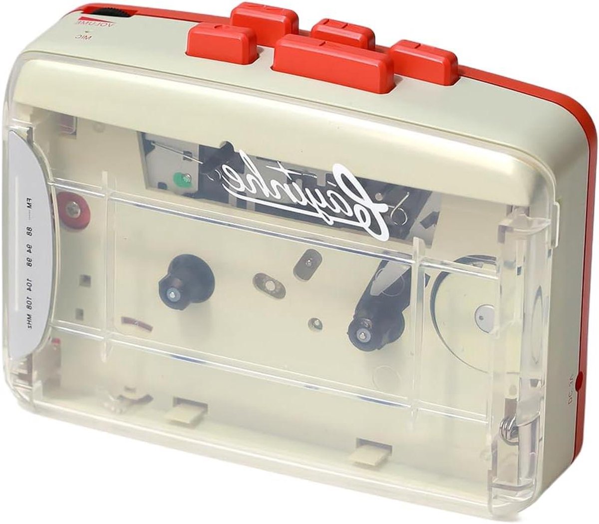 Draagbare Cassettespeler - Taperecorder Radio - Muziek Luisteren - Transparant Ontwerp - 12 x 3 x 8 cm - Rood