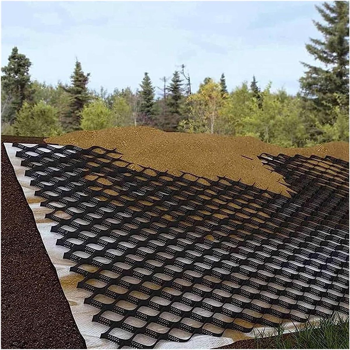 Grondrooster Erosiecontrole - Stabilisatierooster Bodem - Oprit Stabiliseren - Hoge Belasting Capaciteit - 3x5 meter - Zwart