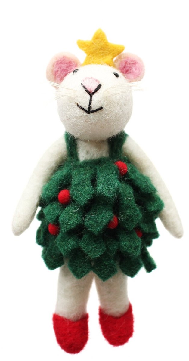 Muis met kerstjurk vilten kersthanger - Amica