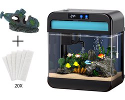 AquaImpact Zelfreinigend Aquarium 13 L – Onderzeeër - 20 Filters - Decoratie - Set met 3‑in‑1 Pomp - LED & Touch Display – Timer & Dim Functie - Incl. Luchtbevochtiger - Garnalen Aquarium