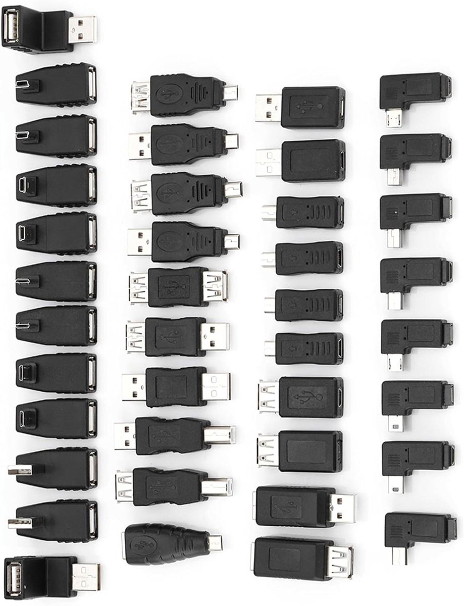 USB Adapter Kit - Connectoren Set - Apparaten Koppelen - 40 Hoek Opties - 40 Stuks - Zwart