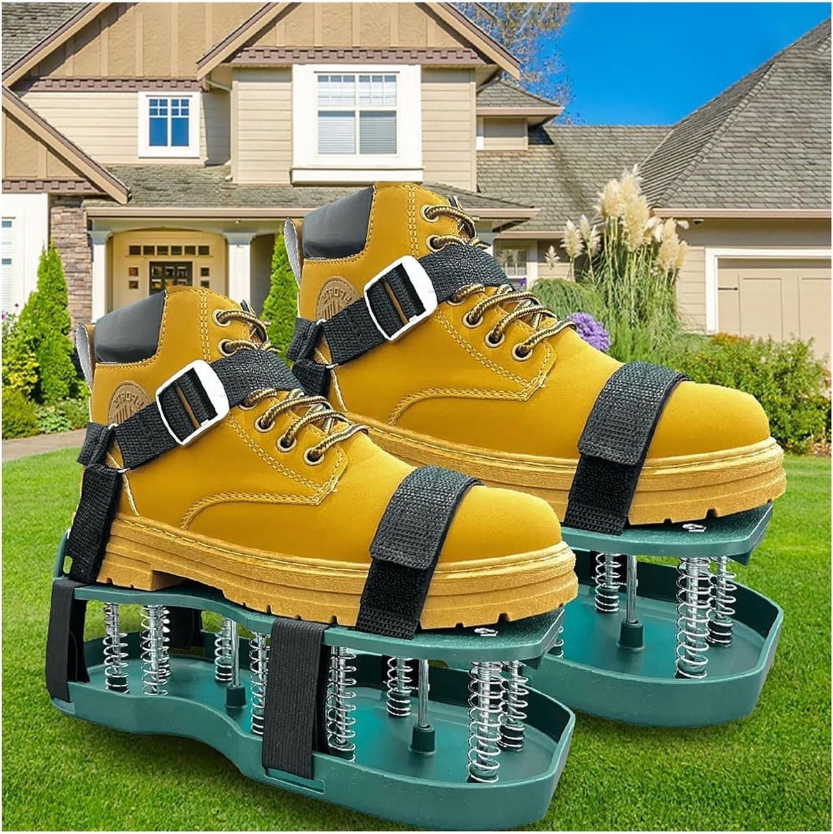 Luchtgaten Schoenen - Gras Beluchter - Gazon Onderhoud - Verstelbare Banden - 17.78 x 33.02 cm - Groen