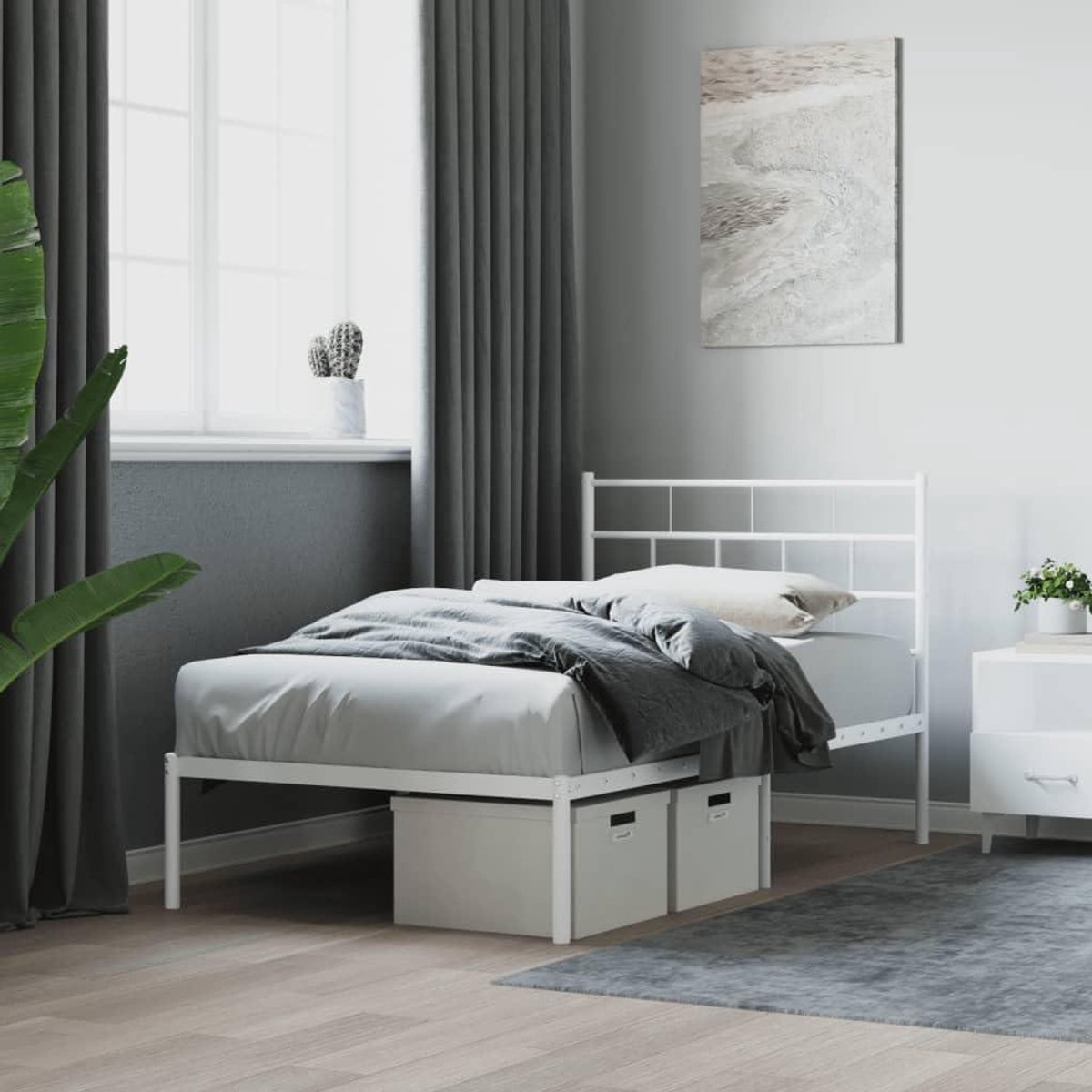 Metalen Bedframe - Robuust Bed - Slaapkamer Inrichten - Met Opbergruimte - 120 x 200 cm - Wit