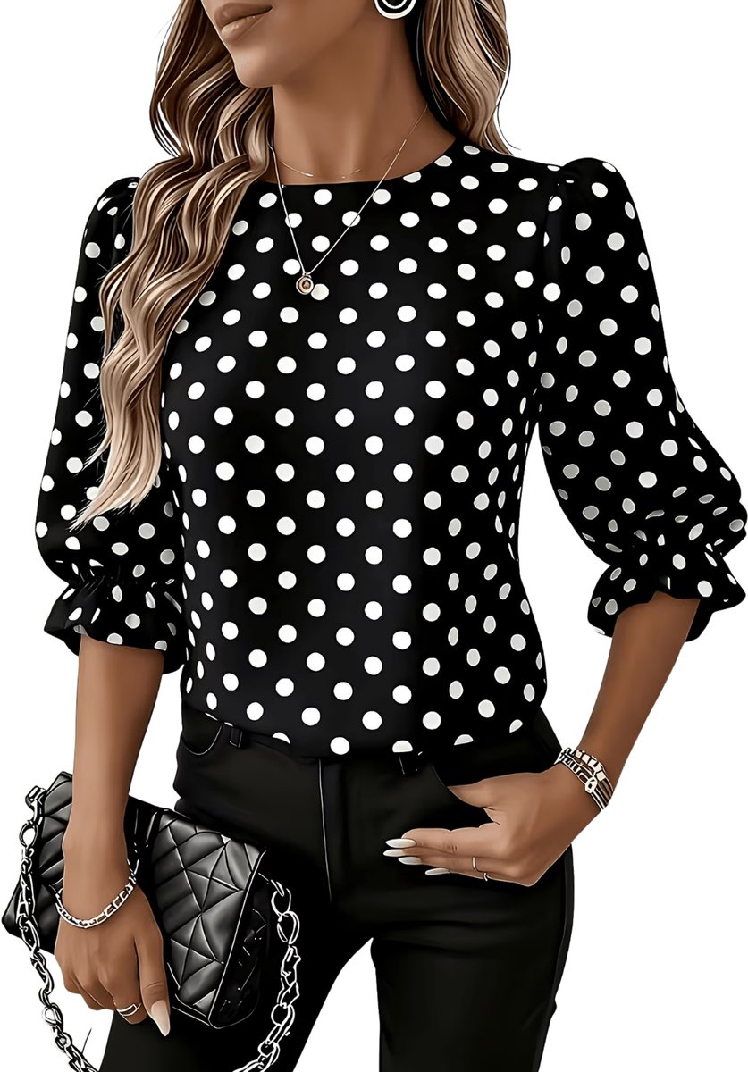 Currero Topje Dames Polkadots - Mouwloze Top - Singlet - Kleding - Shirt - Blouse - Kort - Volwassen - Zwarte Stippen M