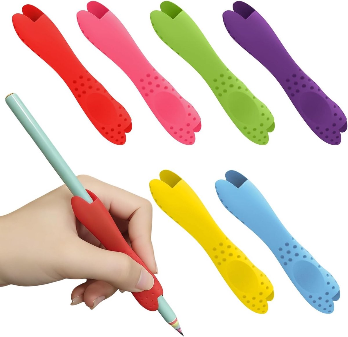 Ergonomische en antislip penhouder set van 6 stuks, dubbelzijdige schrijfstandaard, ideaal voor kinderen en beginners, comfortabel voor links- en rechtshandigen