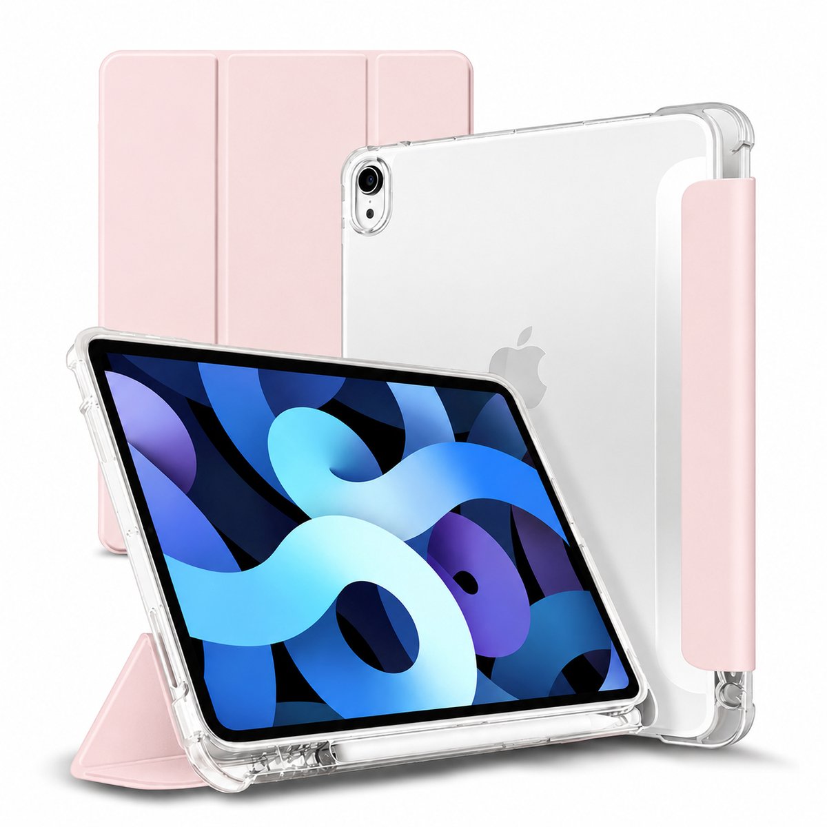 Tolvia Tablet Hoes - Geschikt voor Apple iPad 11 (2025 A16) / Apple iPad 10.9 (2022) - Met Pencil Houder & Transparante Acryl Achterkant - Lichtroze
