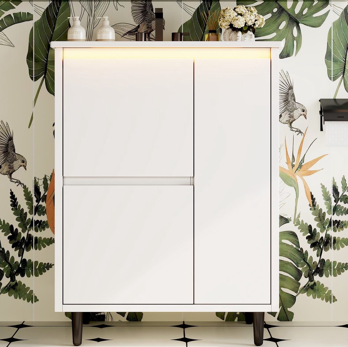 HAUSS SPOLE Badkamerkast - Vrijstaande Wastafelkast Met Keramische Wastafel En 2 Laden - Voor Badkamer - MDF En Keramiek - 61x46,5x87 Cm - Wit