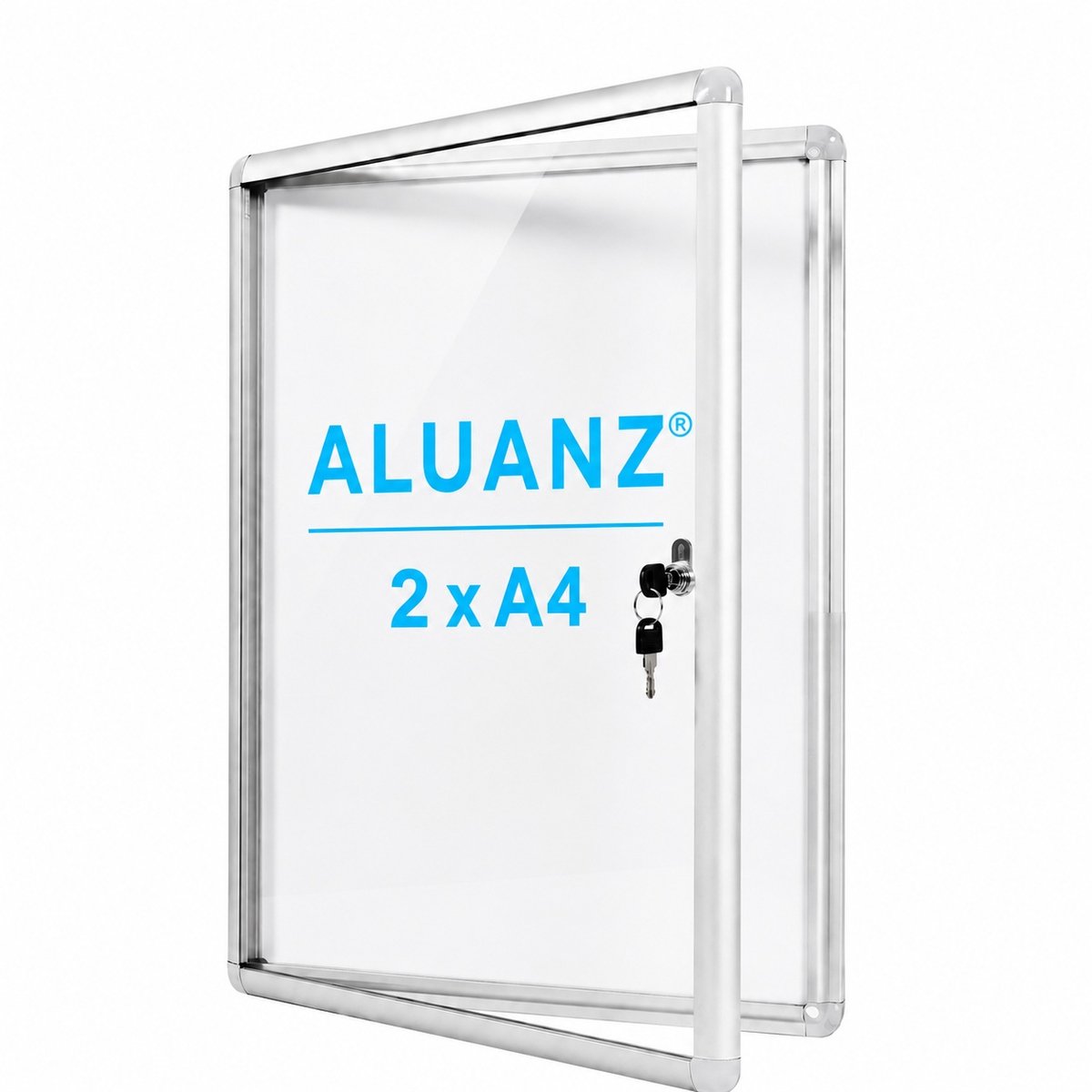 NIEUW: 2 x A4 Formaat Afsluitbaar Magnetisch Whiteboard / Vitrinekast - ALUANZ - Postervitrine, Wandvitrine, Notitiebord, Binnenvitrine, Muurvitrine, Mededelingenbord met slot