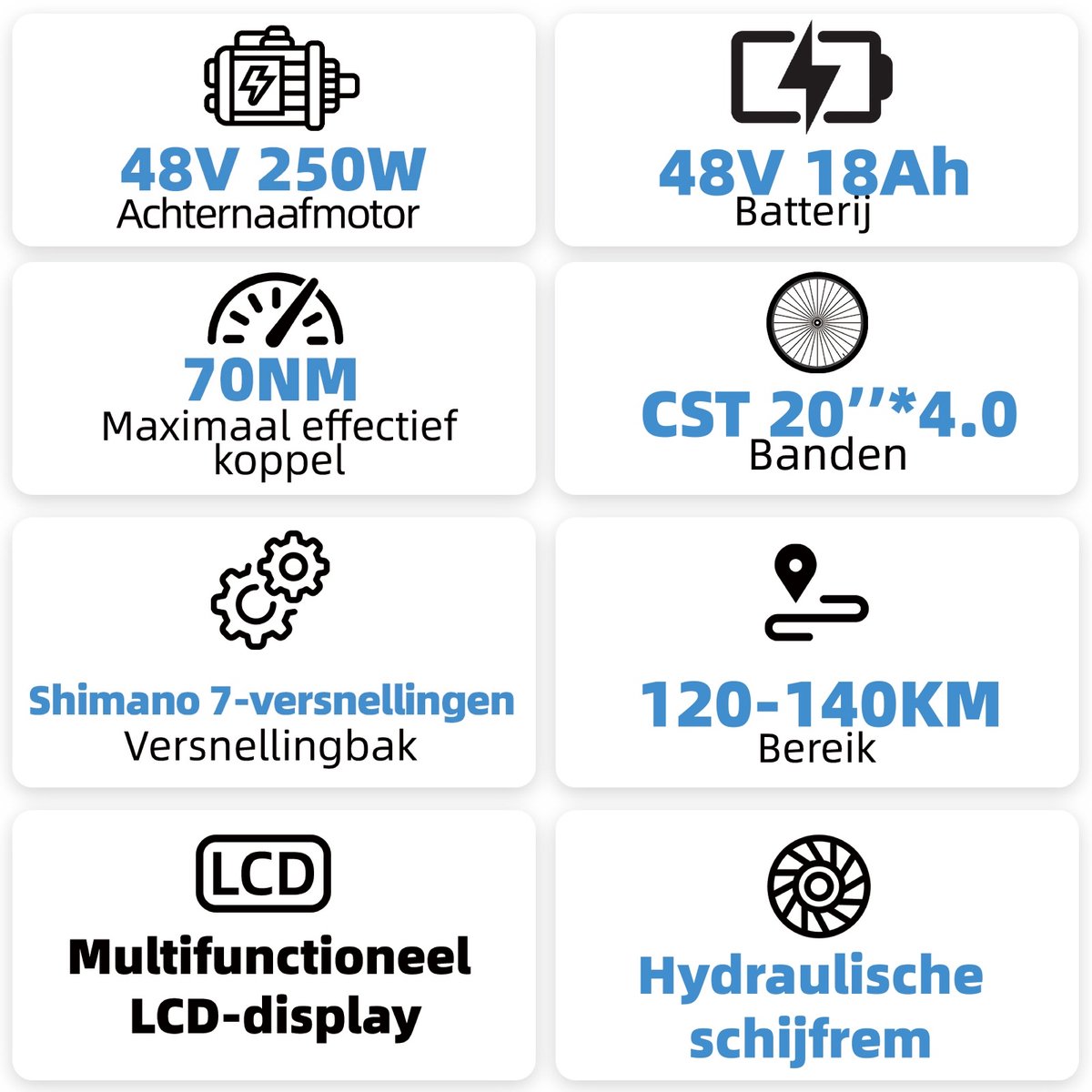 TTGO F6 Boost E-bike - 25 km/u - 20inch - 120km actieradius - 250W motor - 48V18Ah accu - 70NM - grijs thumbnail 4