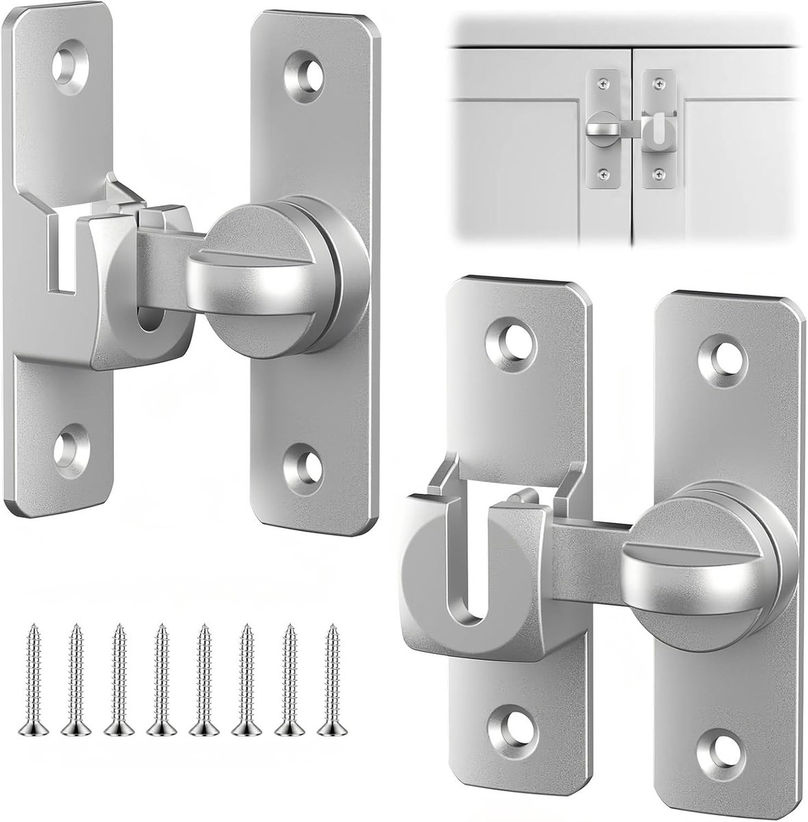2 Sets Deursloten voor Schuifdeuren 90°/180° Vergrendeling van Aluminium Legering met 8 Schroeven voor Extra Beveiliging van Deuren, Ramen en Kasten