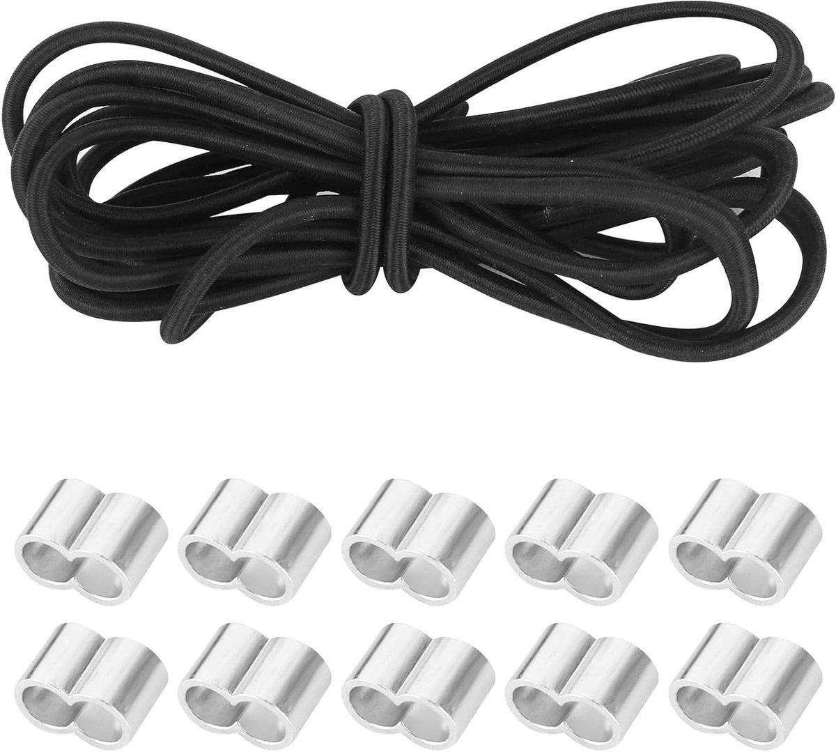 6 Meter Expander Touw, 7mm Zwart Elastisch Rubber Touw, Spanband voor Zeilen en Trailers, Inclusief 10 Bevestigingsklemmen