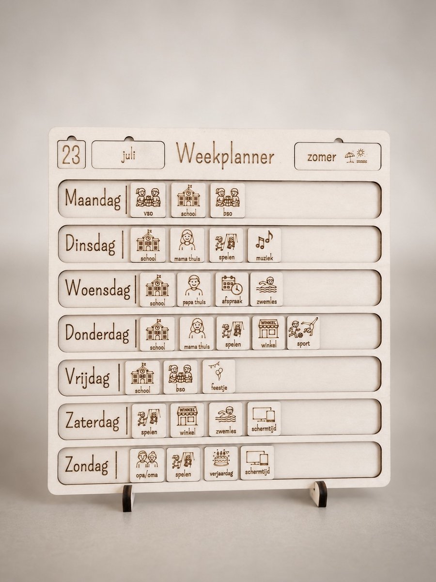 Weekplanner - Houten weekplanner - Inclusief 115 Pictogrammen – Weekplanner Kind – Planbord – Week Indeling & Structuur – Montessori Planner – Handgemaakt in NL