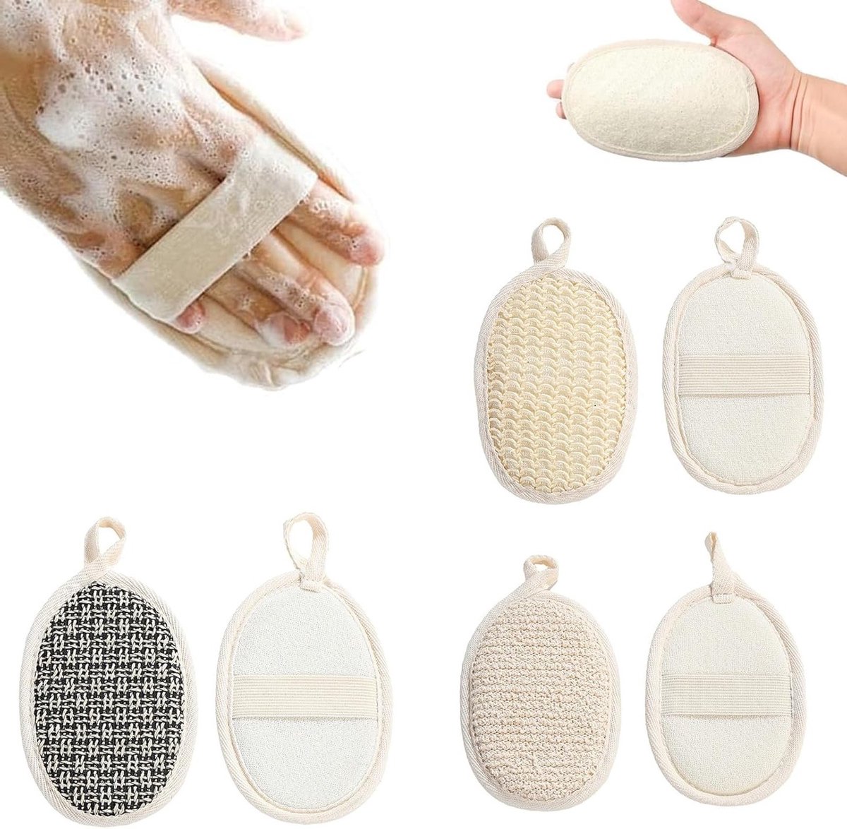 SnelShoppen - 3 Stuks Luffa-Spons, Natuurlijke Peelingspons voor Lichaam en Gezicht, Organische Scrubspons, Duurzaam en Milieuvriendelijk, Voor Vrouwe