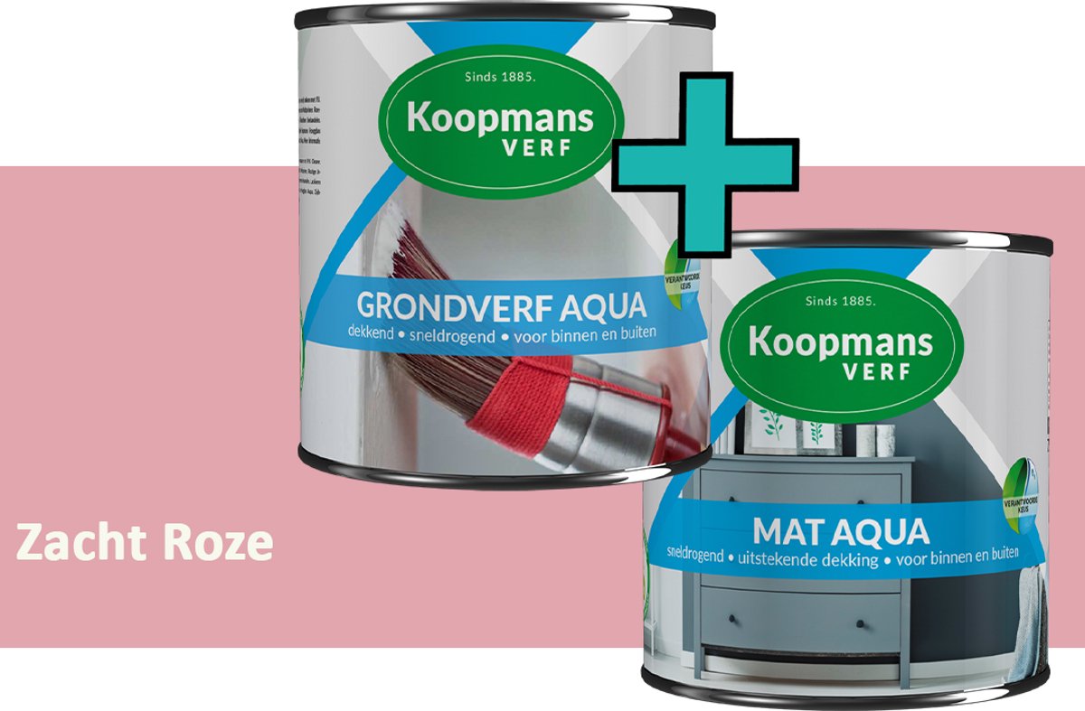 Koopmans Grondverf Aqua en Mat Aqua - grondverf en lakverf set - Zacht Roze - 2x – 750 ml