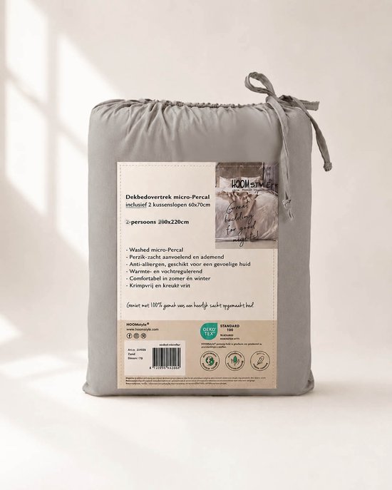 HOOMstyle Dekbedovertrek met kussenslopen - luxe micro Percale - dekbedovertrek - 240x220cm - Lits-Jumeaux - Taupe van Merkloos — afbeelding 4