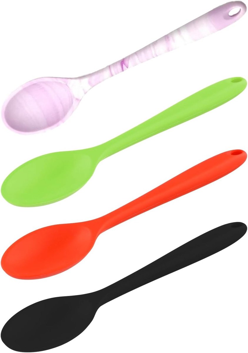 Siliconen Lepels Set van 4 Stuks voor Koken, Bakken en Serveren - Ideaal voor Meng- en Keukenaccessoires in Rood, Groen, Zwart en Paars