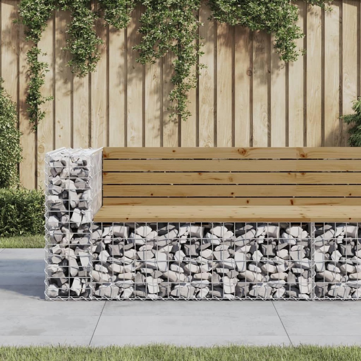 Tuinbank Gabion - Zitbank Outdoor - Buiten Zitten - Geïmpregneerd Hout - 122 cm - Donkerbruin