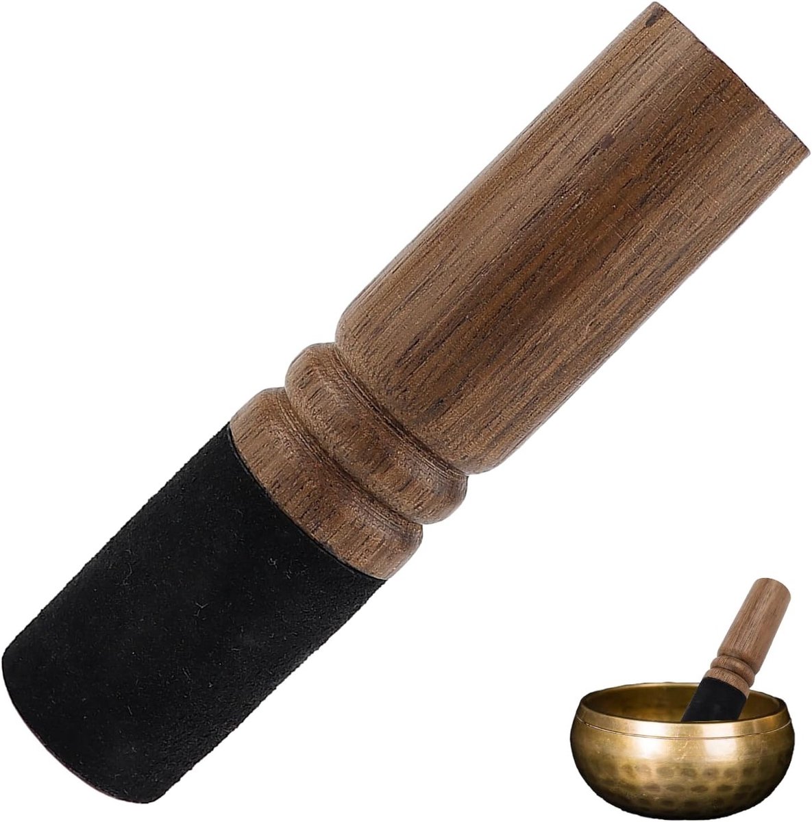 Houten klankschaal voor meditatie en yoga, inclusief rackets en hamer, 12,6 cm groot
