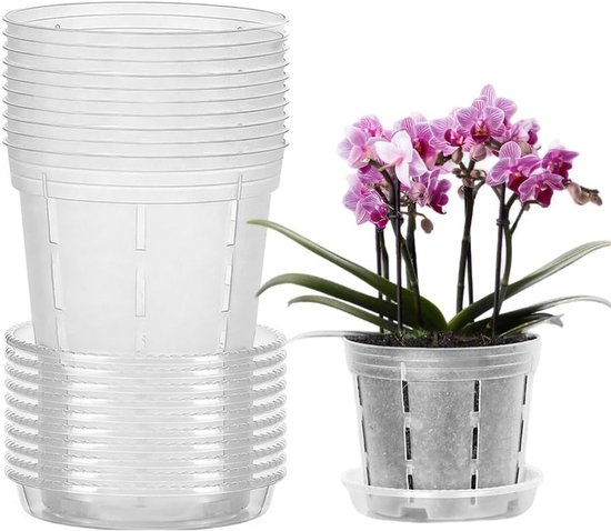 Assortiment van 10 Transparante Orchidee Potten met Gaten - Ideaal voor Binnen en Balkon Tuinen, Perfect voor Orchideeën Verpotten en Plantenverzorging