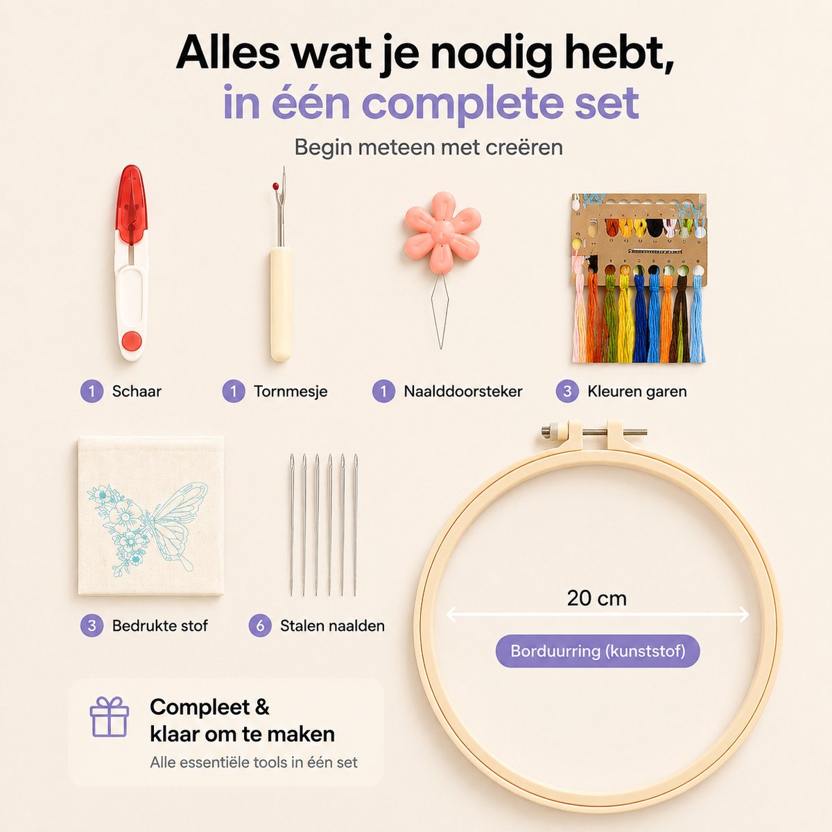 BOTC Borduurpakket Bloemen - Borduurset van 4 - Borduurpakketten voor Volwassenen - Hobby en Creatief - Borduren — afbeelding 9