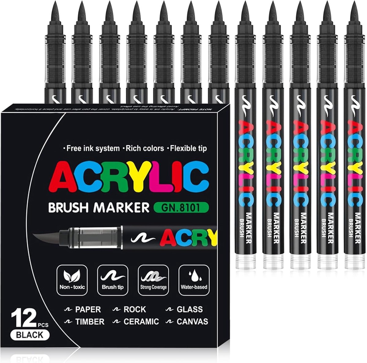 Acrylstiften - Zwart - Waterbestendig - Hoge dekking - Voor Creatieve Activiteiten