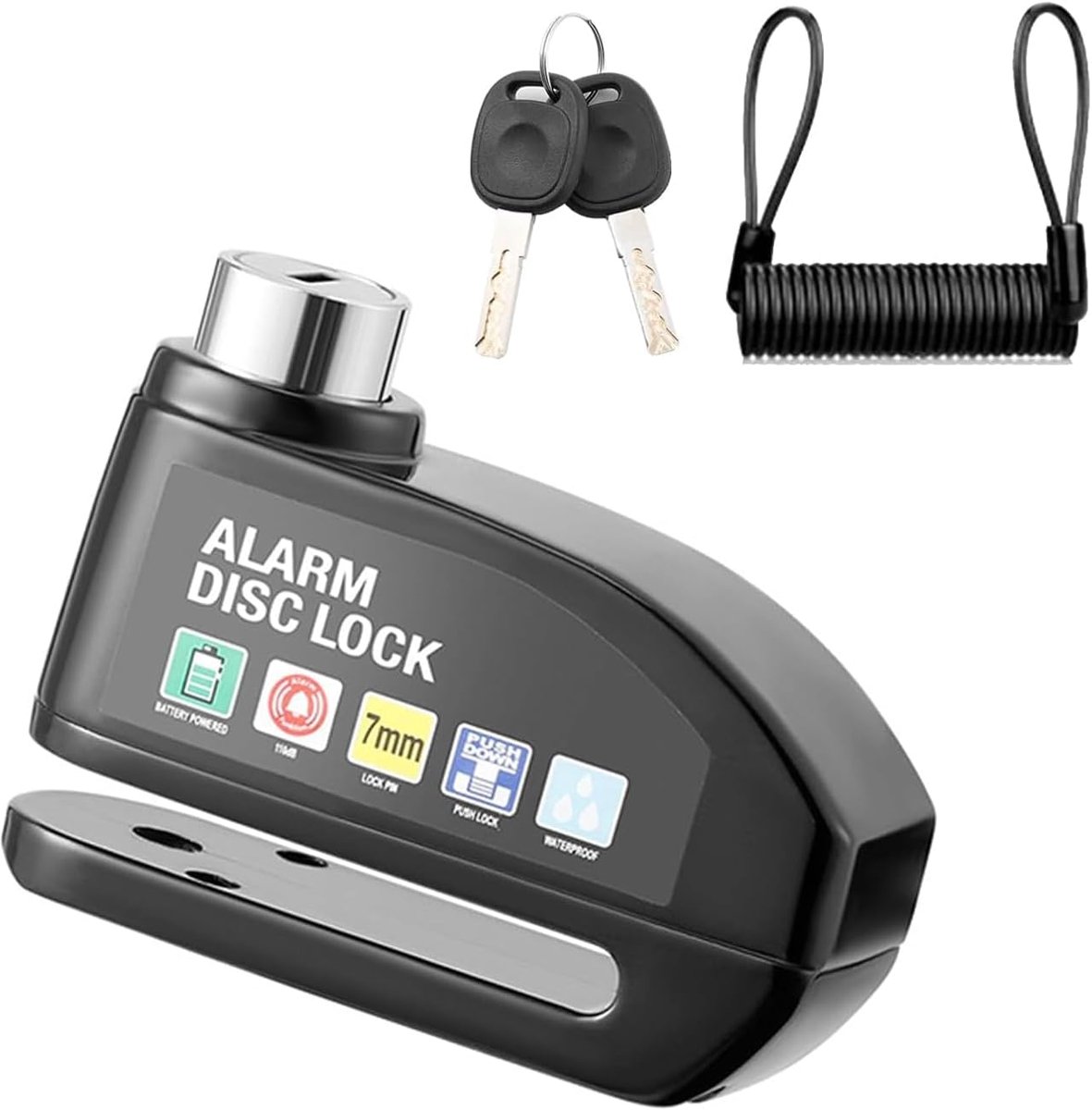 Schijfremslot Alarm - Motorfiets Beveiliging - Voertuig Beveiligen - 130dB Sirene - 6mm Pen - Zwart
