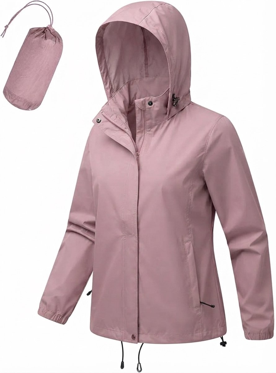 Livatto Waterdichte opvouwbare regenjas met capuchon voor dames lichtgewicht ademende windbreaker fiets- en outdoorjas Roze