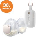 Tire-lait électrique mains libres double Philips Avent avec 30,- de cashback. Comprend 2 x tasses de pompage transparentes et unité moteur blanche.