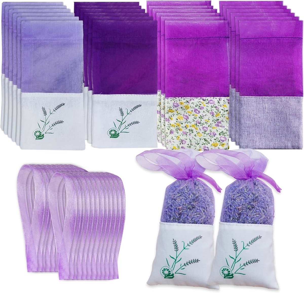 Lavendelzakken voor Potpourri en Geurverspreiding, Organza Tassen met Treksluiting, Perfect voor Opberging en Decoratie