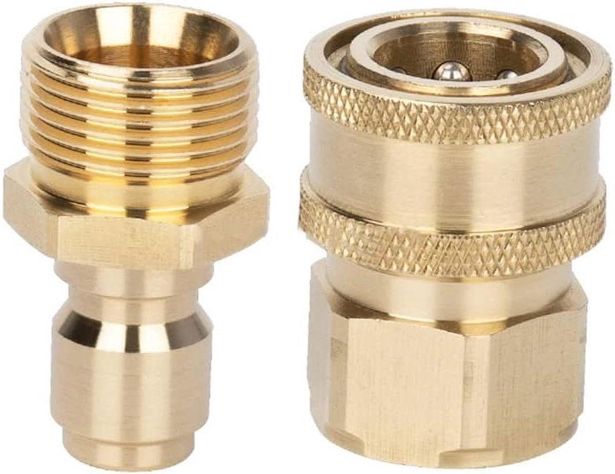 Hogedrukreiniger Adapter Set - Messing Koppelingen - Snelle Wissels Uitvoeren - Solide Ball Lock Ontwerp - 3/8 Inch M22 - Messing