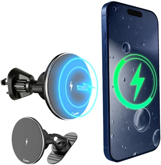 CarMe Telefoonhouders Auto - MagSafe Autohouder - Ventilatie & Dashboard - Met Draadloze Oplader - Magnetisch - GSM Houder Auto - Zwart