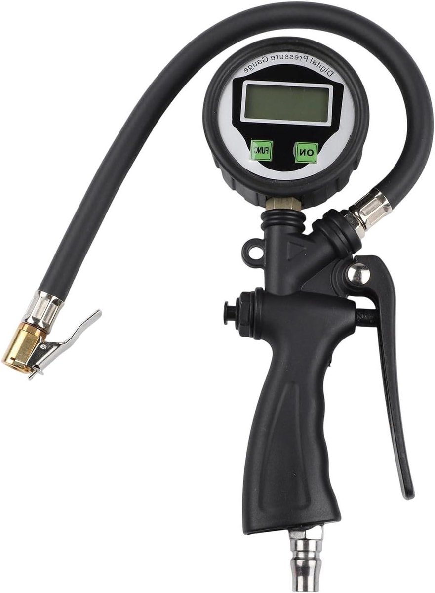 Digitale bandenspanningsmeter - Inflator gereedschap - Bandenspanning controleren - LED-achtergrondverlichting - 20 x 10 x 5 cm - Grijs