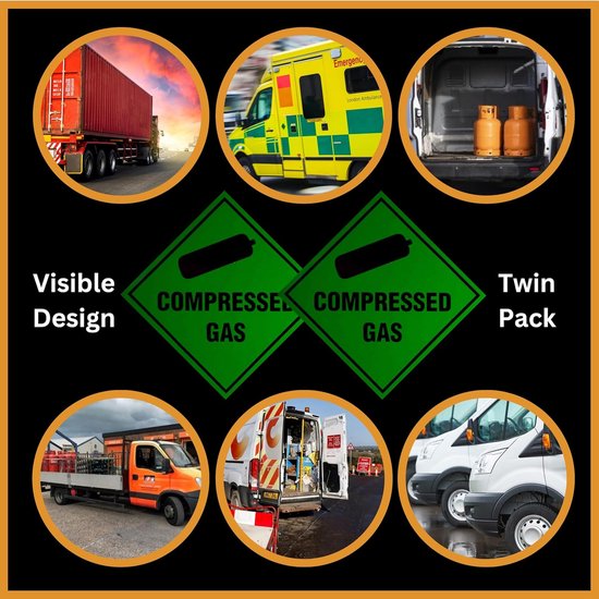 Waarschuwingssticker Gas - Veiligheidsbord Cilinder - Veiligheid Aangeven - Weerbestendig Vinyl - 10 x 10 cm - Groen Zwart — afbeelding 2