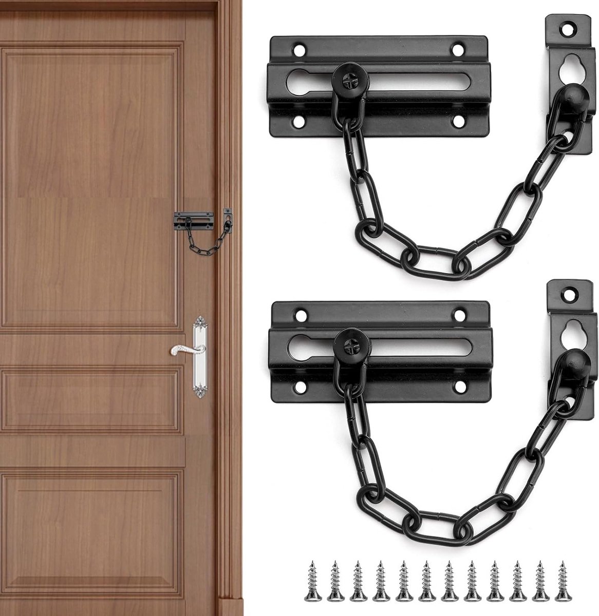 Deurketting set - Veiligheidsketting - Extra Beveiliging - Roestvrij Staal - 2 stuks - Zwart