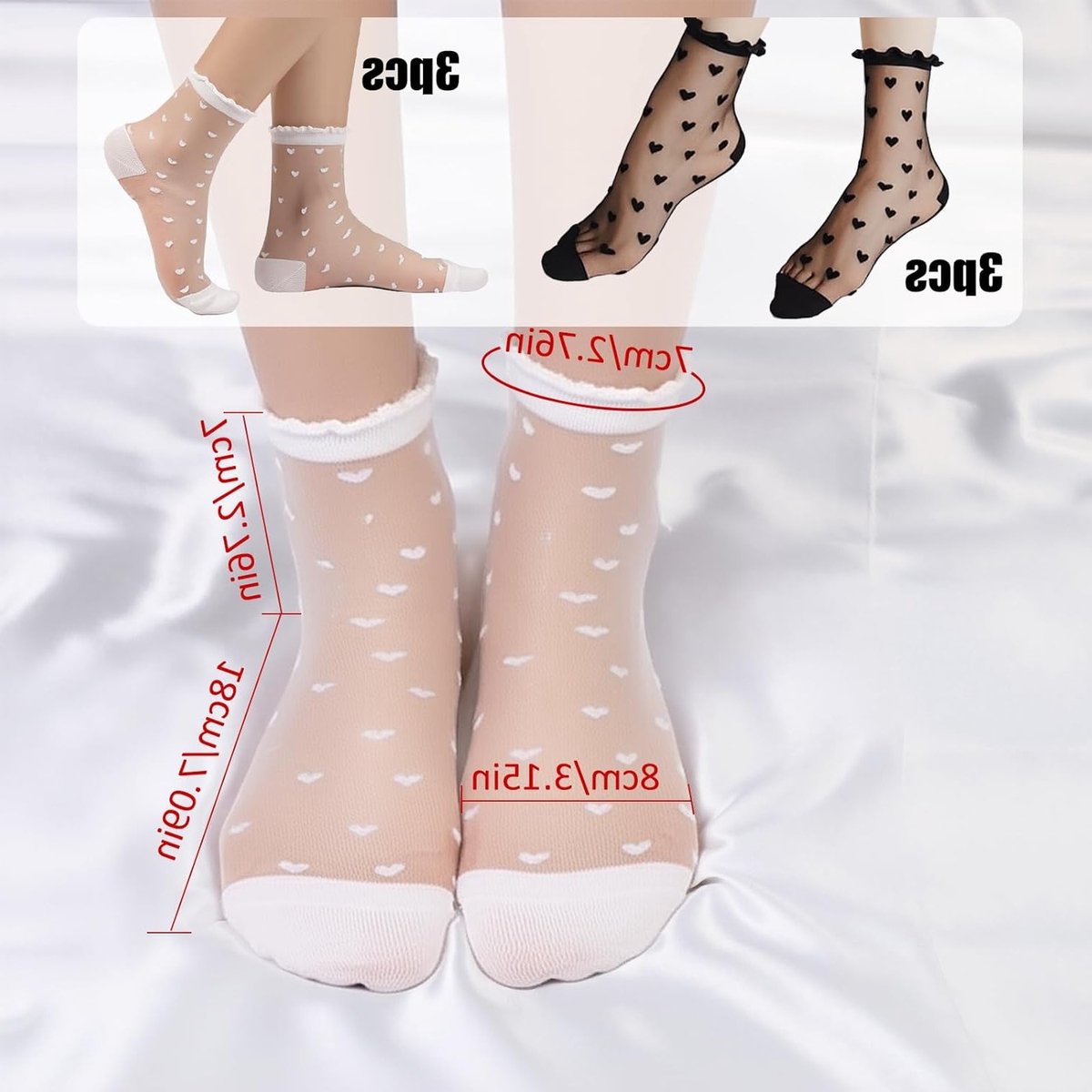 Dunne Transparante Rimpel Kousen met Stipjes voor Vrouwen en Meisjes - 6 Paar Mode Kousen voor Comfort en Stijl