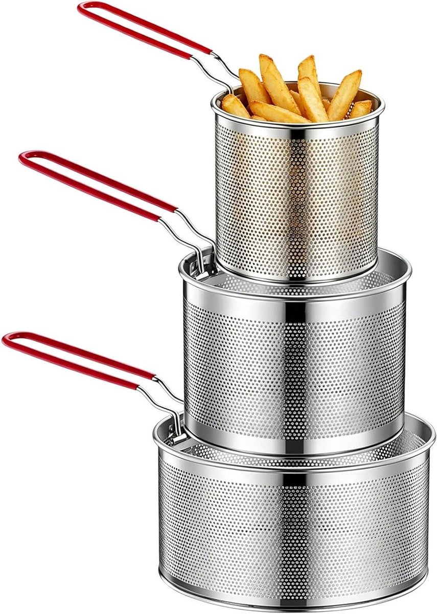 Voedselzeefmand Set - Metalen vergieten - Koken en afgieten - Afneembare handgreep - 3 maten - Zilver