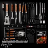 Mister Noir® 38-delige BBQ Accessoires Set – Luxe RVS Gereedschap met Compacte Koffer – Inclusief Grillmatten, Barbecue Tang, Vleesthermometer, Spatel & Borstel – Perfect Cadeau voor Vaderdag