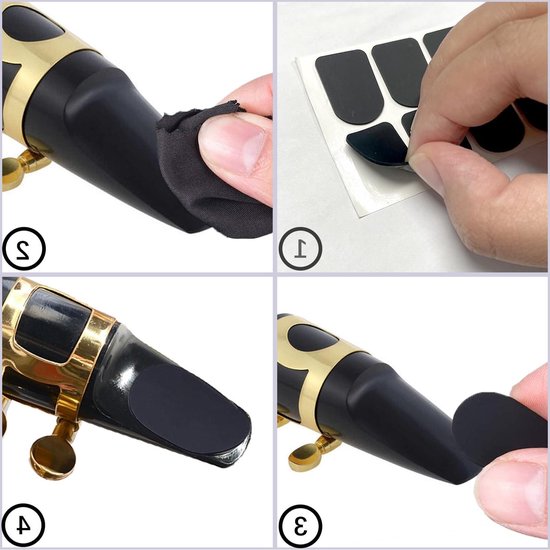 16 Stuks Mondstuk Pads voor Alto en Tenor Saxofoon en Klarinet - Vierkante Rubber Patches 0.8mm voor Verbeterde Grip en Comfort — afbeelding 3