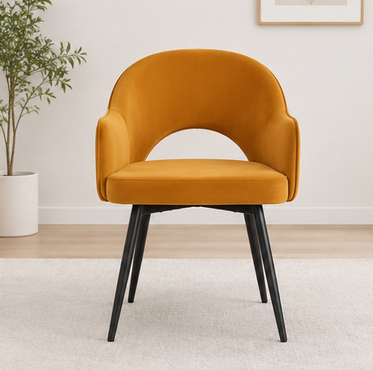 Draaibare Fluwelen Eetkamerstoelen Set van 2 met Armleuningen Geel - NoviHomeStore